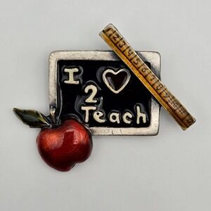 Teacher Pin Brooch Black Chalkboard Red Apple Ruler Enamel Appreciation Gift